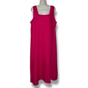 Avenue Pink Linen Rayon Maxi Shift Dress Square Neck Sleeveless Women Size 18